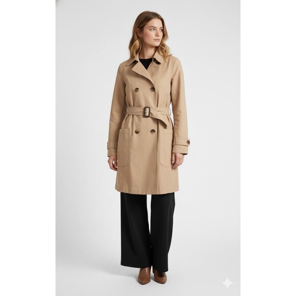 Gap Trench Coat Womens Large British Tan Khaki Pockets Belted Double Breasted - Picture 1 of 16